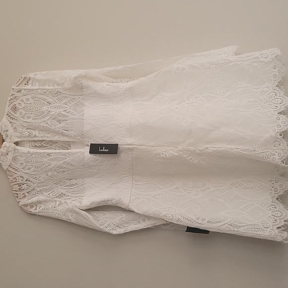 Lulus NWT Gorgeous Attraction White Lace Structured Long Sleeve Mini Dress XL - Picture 6 of 10